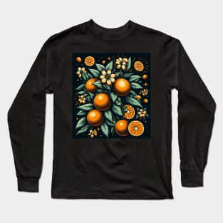 Orange Floral Illustration Long Sleeve T-Shirt